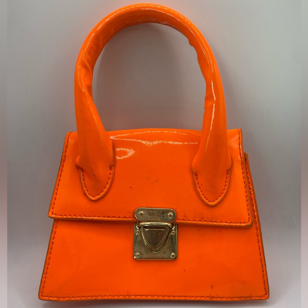 Nova Chic Mini Neon Orange Push Lock Satchel Bag